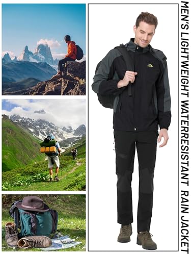 TACVASEN Softshelljacke Herren Wasserdicht Atmungsaktiv Übergangsjacke Outdoor Regenjacke Leicht Herbstjacke Funktionsjacke (L, Schwarz)