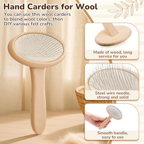 Image of Tessco for you 2 Pcs Wool Carder Brush for Needle Felting | Wool Carding Brush with Wooden Handle, Hand Comb Yarn Brush for Long Haired Dogs Craft Felt Project Pet Grooming Fur Supplies