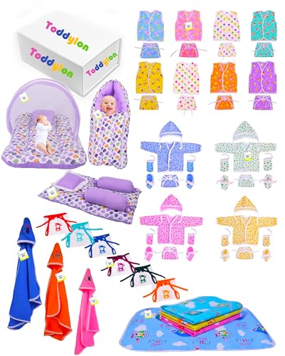 Image of Toddylon New Born Baby Clothes & Bedding Combo Gift Pack (0-6 Months) Purple