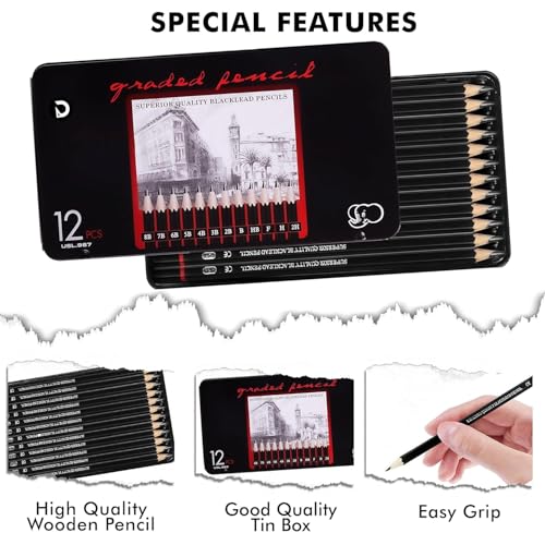 Image of DaKos Professional Sketching Set for Artists, Drawing Tool Kit for Beginners, Complete Sketching Pencil Set for Kids with Easy Carry Canvas Rolling Pouch & Storage Box (39 Pieces)