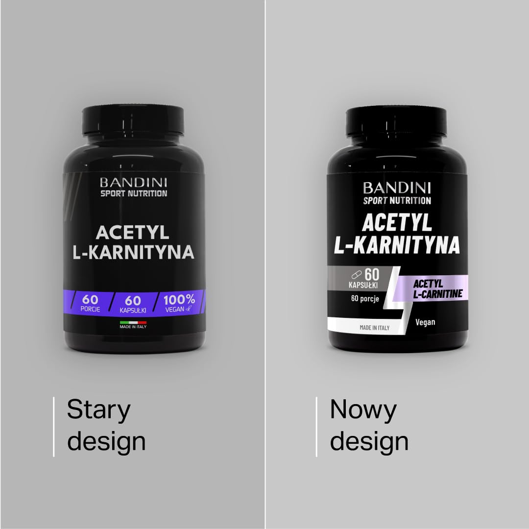 Bandini® Acetyl L-Karnityna 1000 mg – Wysoka Dawka (60 Kapsułek) Acetyl L-karnityna dla osób o wysokiej aktywności fizycznej. Produkt wegański, bez GMO, wspierający energię i regenerację.