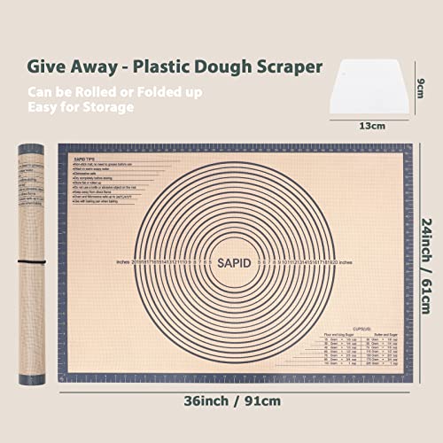 Sapid Extra Thick Silicone Pastry Mat Non-slip with Measurements for Non-stick Silicone Baking Mat Extra Large, Dough Rolling, Pie Crust, Kneading Mats, Countertop, Placement Mats (24" x 36", Gray)