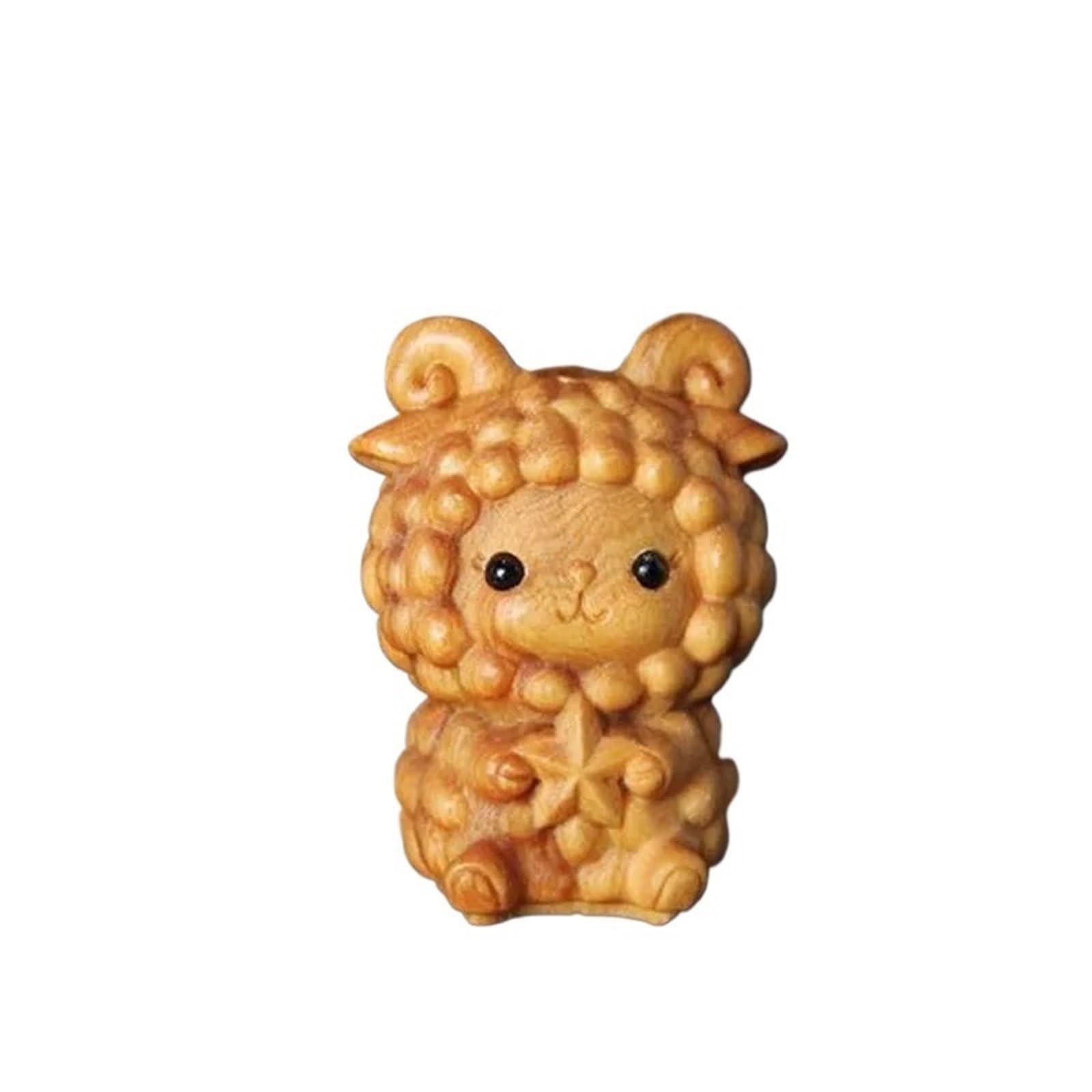 Miunihuooo 12 Zodiac Wood Carving Set-Rat Cow Tiger Rabbit Dragon Snake Horse Sheep Monkey Chicken Dog Pig Animal Figurines Handmade Gif(Sheep)