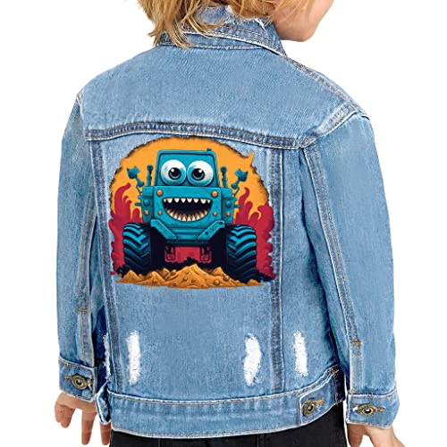 Truck Print Toddler Denim Jacket - Colorful Jean Jacket - Printed Denim Jacket for Kids