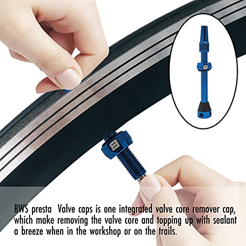 Bwshlf Blue Tubeless Presta Valve Stem 40Mm / 44Mm, Super Light Alloy Presta Valve Stem Kit With Valve Core Remover Tool And Valve Stem Caps - Multiple Color And Size Options(Pair) #TOP5