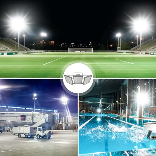 STASUN LED Flood Light Outdoor, 600W 54000lm Outdoor Area Lighting, IP66 Waterproof Exterior Floodlight Commercial Security Light, 5000K Daylight White, 3 Adjustable Heads for Yard, Street,Parking Lot