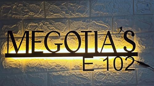 Image of Customized Stainless Steel LED Name Plate With House Number for Home Entrance, Flat, House Doors, Stylish, Outdoor & Indoor, Waterproof (L18-04)