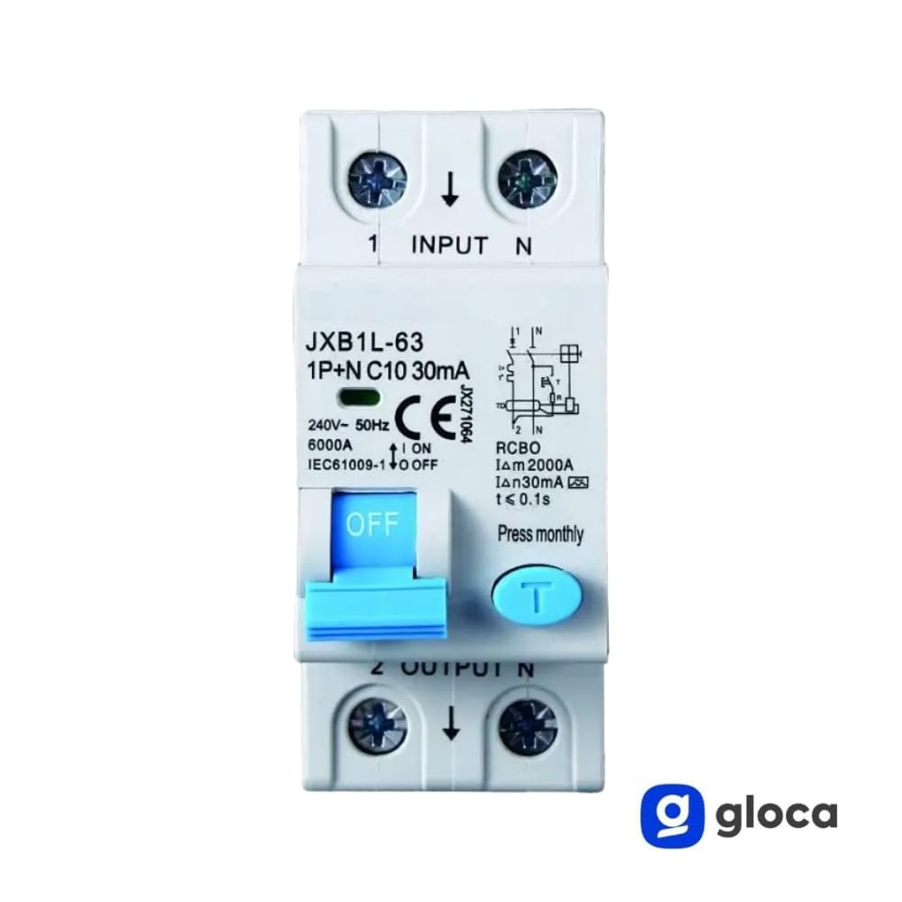 gloca Interruttore Magnetotermico Differenziale 1P+N 30mA 220V 6KA 2 Moduli DIN Classe A (10 Ampere)