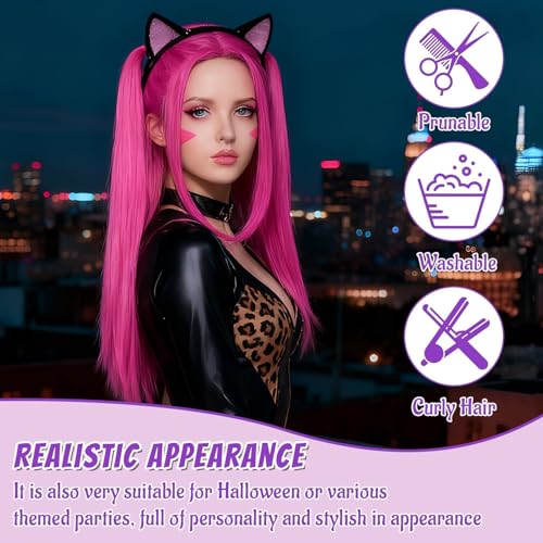 Cosplay Anime Characute Perücke, Hunters Kostüm Perücke, Lange Pink Hair Mit Haarnetz, Halloween Spielen, Kostüm Wig Für Cosplay-Requisiten, Halloween Accessoires