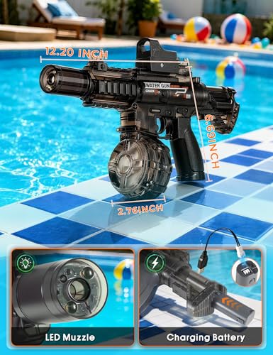 Image of Electric Water Gun for Kids and Toddlers 3+,Rechargeable,Automatic Squirt Watergun with LED,Pool Party Toys ideal Gift for Summer Fight Shot Game,Long Range,Spray Electric Water Guns (Small,Mini M416)