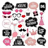 30 Piece Set Party Photo Booth Prop Set, Ideal Decoration for Girls' Birthday Parties, Shiny and Cute Design Brings a Happy Party Atmosphere for Birthdays, Christmas, Graduation Ceremonies(Rose Gold)