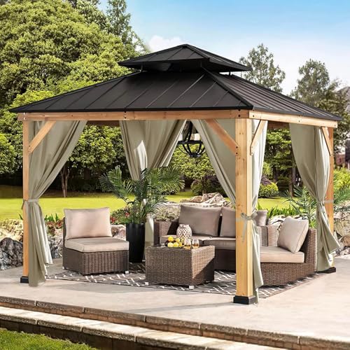 NICETOWN 4 Panels 12' x 12' Weighted Outdoor Curtains for Gazebo Waterpfoof & Windproof, Rustproof Grommet Universal Privacy Canopy Sidewall Curtains