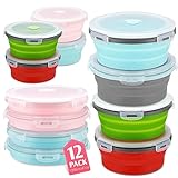 Maxdot 12 Pack Collapsible Food Storage Containers Silicone Collapsible Bowls with Lids for Camping Lunch Bowls for Microwave Freezer Dishwasher Safe Round (41 oz/ 1200ml)