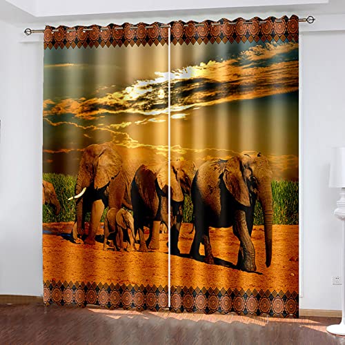 MAYNUO Blackout Curtains For Bedroom African Elephant Print 3D Pattern Eyelet Thermal Insulated Blackout Curtains For Kids Boys Girls Bedroom 42x63 Inch Curtain For Living Room, 2 Panels
