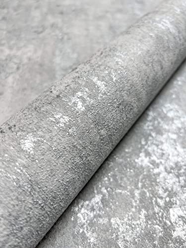 NEWROOM Tapete Silber Vliestapete Beton - Betontapete Industrial Grau Zement Putz Loft inkl. Tapezier-Ratgeber Cover