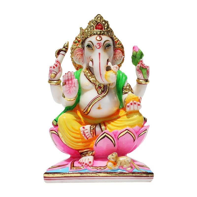 GLOOKSLord Ganesha Statue/ Ganpati Idol/ Vinayak Murti, Multicolor, 9 Inches (Marble Dust)