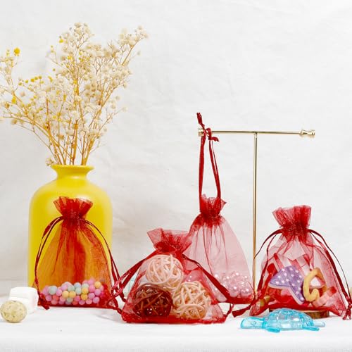 Image of BOEIAC Organza Bags: 50 Mini Mesh Candy Bags - Small Size (4 x 6 inch) for Wedding, Party, Valentine's Day Favor - Burgundy