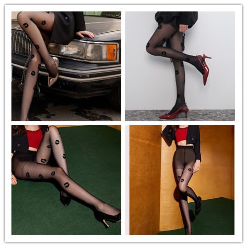 PPX Lip Print Tights for Women with Designs Patterned Pantyhose Sheer Stockings2