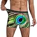 Peacock Feather Printing Mens Boxer Briefs With Fashion Pattern,Anti Chafing Underwear,Comfortable Moisture-Wicking Black