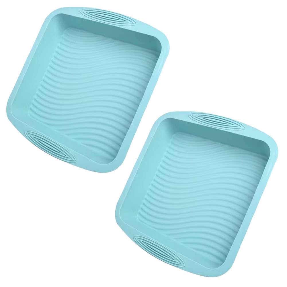 LANYOTA Square Cake Tin, 8'' Silicone Baking Tray with Non-Slip Grips