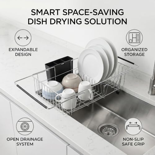 Rejilla extensible para secar platos Luocute: evite charcos con el escurridor sobre fregadero 3