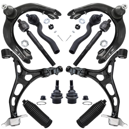 Image of Detroit Axle - Front End 12pc Suspension Kit for 11-15 Jeep Grand Cherokee Dodge Durango, 4 Control Arms 2 Ball Joints 2 Boots 4 Tie Rods 2011 2012 2013 2014 2015 Replacement