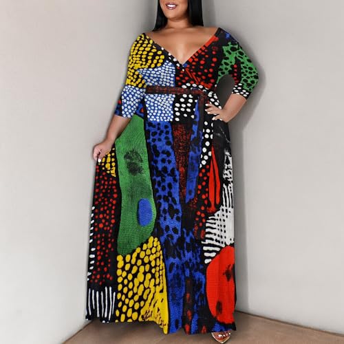 Image of SUZONANA Women's Plus Size Maxi Dresses Casual Loose Short Sleeve Long Maxi Dress with Belt Wedding