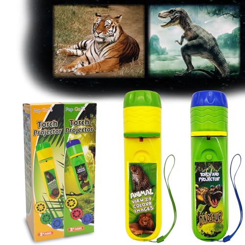 Image of Pup Go 2 in 1 Dinosaur & Animal Torch and Projector Toy for Kids Ages 3 4 5 6 7 Years Old, Educational Learning Toys with 6 Discs 48 Images, Bedtime Night Light for Boys Girls Children (Dino+Animal)