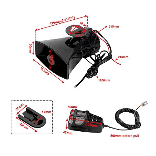 AUXMART 100W 12V Car Siren Horn 7 Tone Sound Car Siren Vehicle Horn with Mic PA Speaker - Thumbnail 6