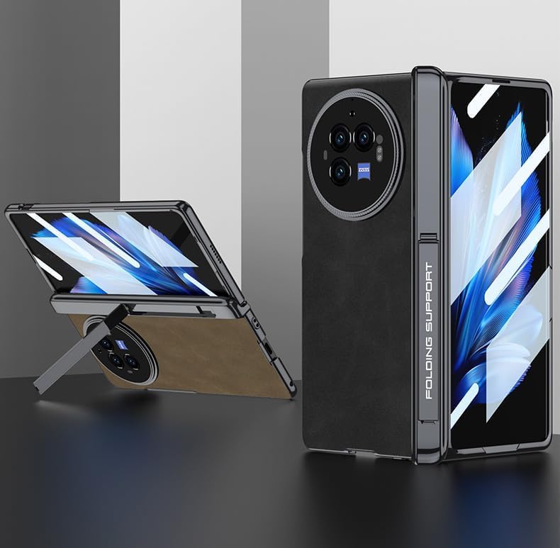for Vivo X Fold 3 Pro Case w Kickstand & Built-in Screen Protector, Magnetic Hinge Protection, All-Inclusive Shockproof Full-Body Protective Case for Vivo X Fold 3 Pro(Matte Black)