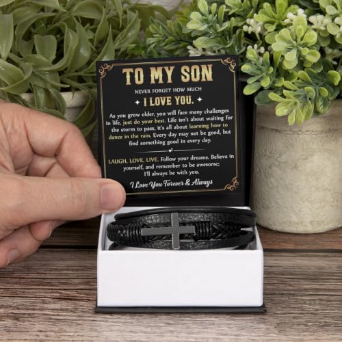 Chiside To My Son Cross Bracelet From Mom, Son Gift From Dad With Inspirational Message Card And Box, Sons Bracelet From Father Mother, Graduation Christmas Birthday Gifts For Him From Parents by Chiside - Used condition - Image 2