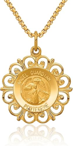 IceCarats Collar con colgante de medalla de ángel de la guarda español de oro amarillo de 14 quilates