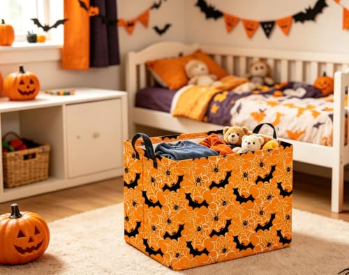 Image of Halloween Basket Cute Baskets for Kids Pumpkin Basket Rectangular Storage Bin Organizer Box Room Decor(Yellow Spider Web)