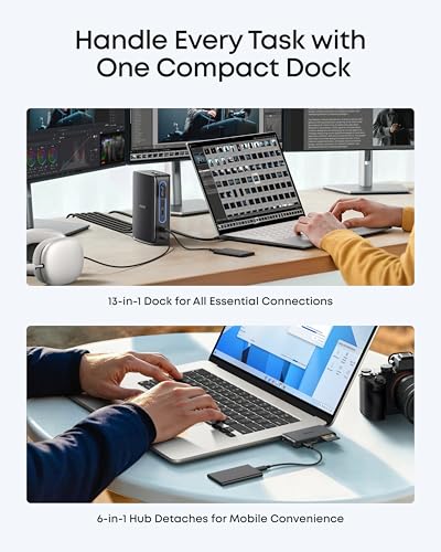 Image of Anker Nano 13-in-1 Laptop Docking Station with Detachable 6-in-1 Hub, USB-C 3 Display Docking (2 HDMI+1 DP), 10 Gbps USB-C, 3 USB-A, Audio, SD /TF, Ethernet, 100W Max PD for Dell /Lenovo /HP Home Office