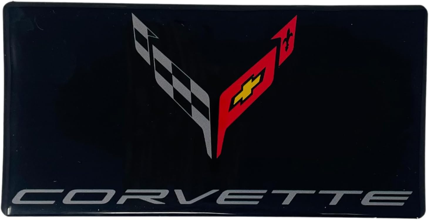 SR1 USA C8 Corvette Sun Visor Label Cover Decal - Set of 2 Domed Emblem Interior Decals Accessories Gloss Black for 2020-2026 Chevrolet Corvettes Stingray, Z06, Z51, E-Ray