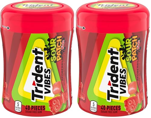 Image of Trident Vibes SOUR PATCH KIDS Redberry Sugar Free Gum, 40 Piece Bottle (Pack of 2)
