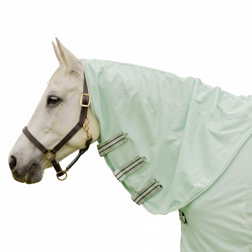 Equinavia Brisk - Telo antimosche in rete con copertura rimovibile per il collo, copertura estesa durevole con protezione UV UPF 45, telo antimosche per cavalli, giada nebbiosa, 190,5 cm