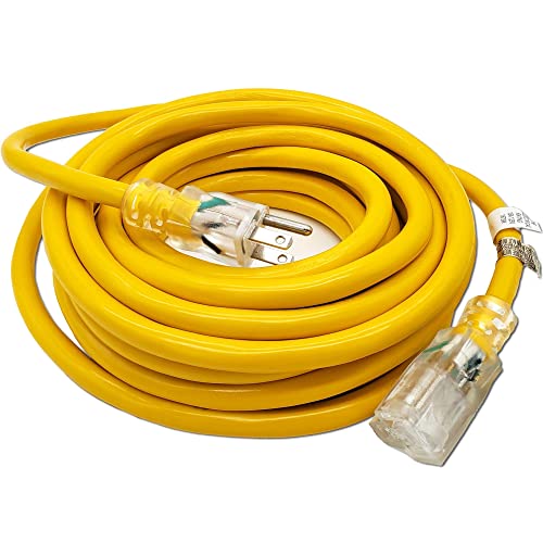 25-ft 12/3 Heavy Duty Lighted SJTW Indoor/Outdoor Extension Cord by Watt's Wire - 25' 12-Gauge Grounded 15-Amp Power-Cord (25 foot 12-Awg)