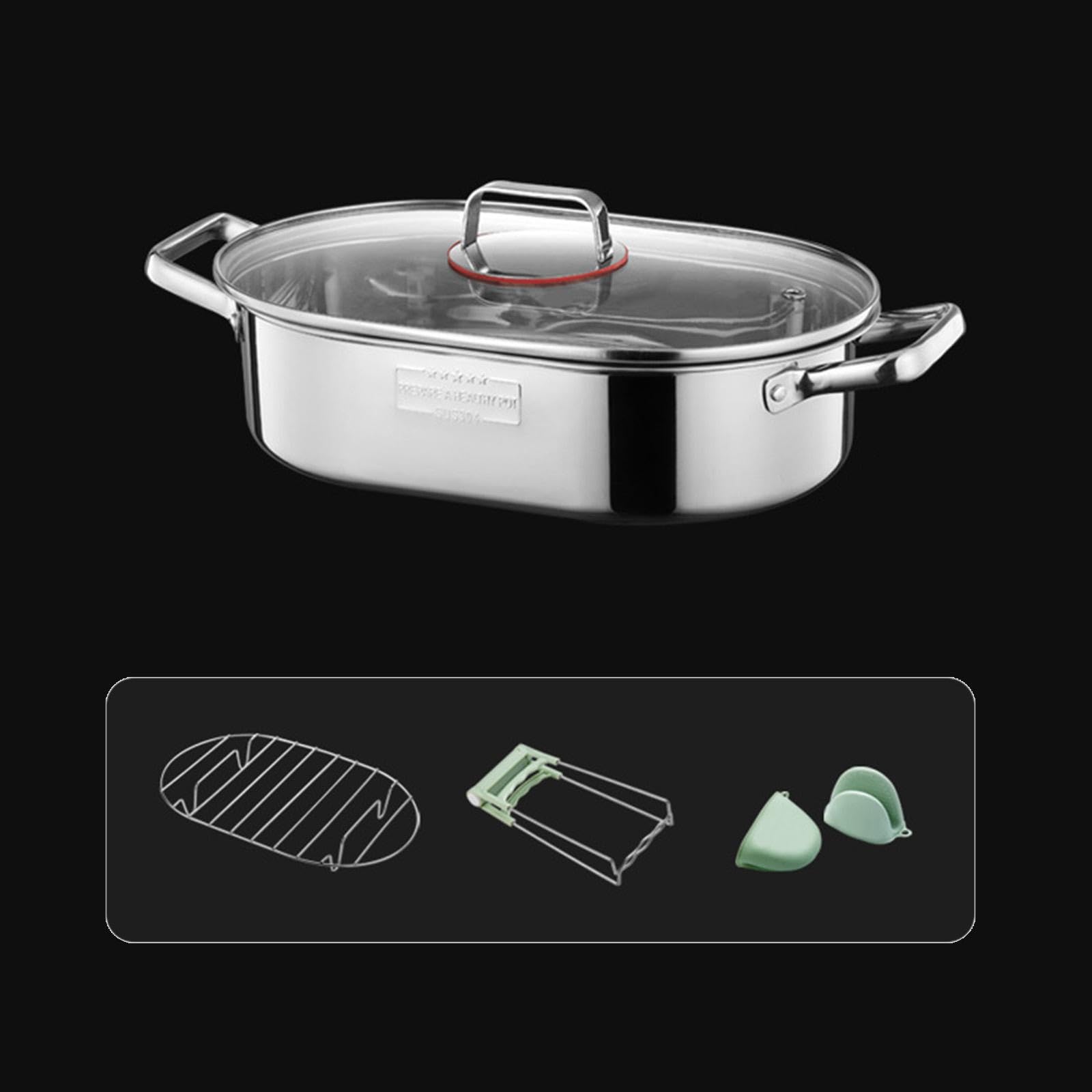 Vaporiera ovale in acciaio inox con griglia di cottura a vapore per pesce al vapore, frutti di mare, torrefazione tacchino