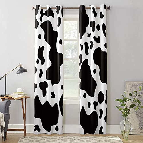 Animal Cute Cow Print Pattern Blackout Curtains, 3D Printed Top Grommet Drapes, 2 Panel Thermal Insulated Window Curtain For Bedroom Living Room Home Decor (108" W X 84" L) #TOP2