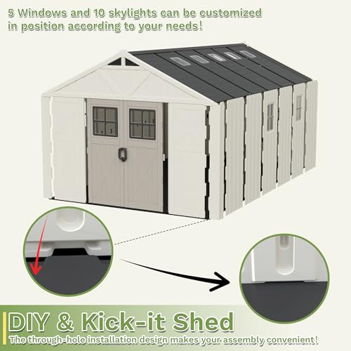 Image of Greesum 10x16FT Resin Outdoor Storage Shed with Floor, Plastic Sheds, Beige