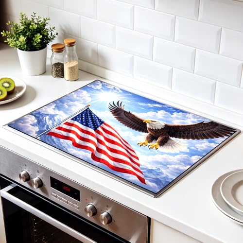 Image of Bald Eagle Flying American Flag Stove Top Cover 28.35x20.47in