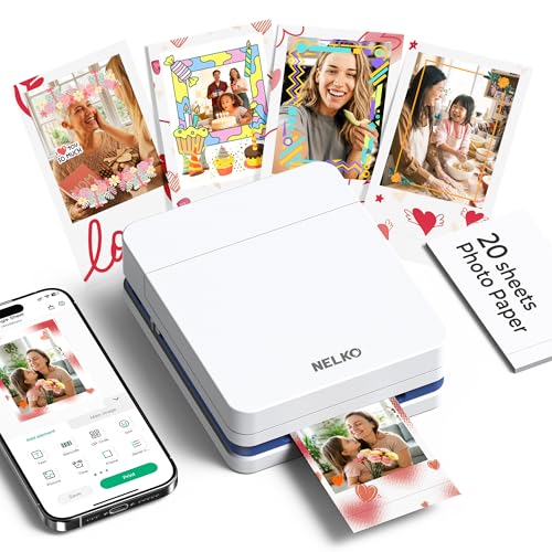 Nelko Photo Printer, PP01 Color Mini Portable Printer, Instant Smartphone Inkjet Printer, Sticky-Back Rechargeable Portable Picture Printer for iOS & Android, for Christmas Family, White