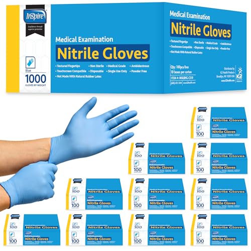Inspire Nitrile Exam Gloves | The Original Quality Stretch Blue | 4.5 Disposable Gloves Latex Free Medical EMT (Light Blue Extra Large)