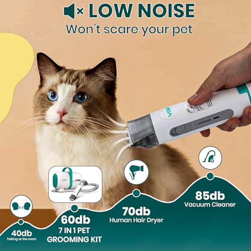 Image of VGR V-207 Professional 7-in-1 Pet Grooming Kit & Vacuum with High Suction Power, Rechargeable Pet Clipper with 180 Minutes Use | Complete Grooming Solution for Dogs and Cats (300 Watts, White)