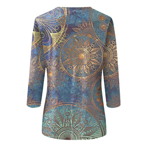 HTHLVMD Womens 3/4 Length Sleeve Tops 2025 Fall Fashion Floral Print Crewneck Causal Trendy Tunic Tops for Women