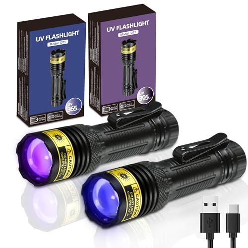 DARKDAWN Torcia UV 365 e 395 nm Luce Nera Mini USB Ricaricabile Ultravioletta LED Blacklight Woods Lampada Potente Fluorescente Portatile Rilevatore per Macchie di Urina di Animali Domestici, Soldi