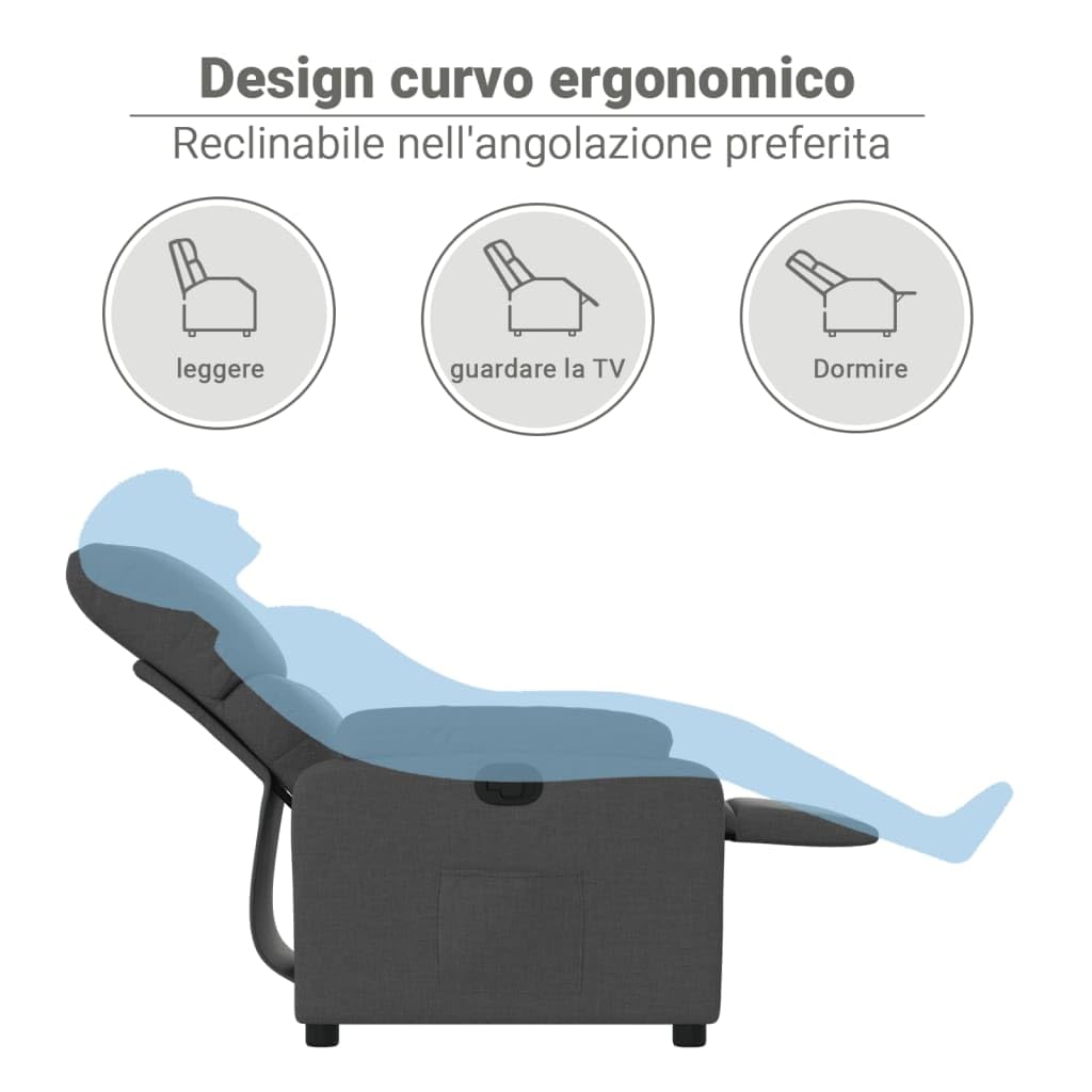vidaXL Poltrona Reclinabile in Tessuto Grigio Scuro