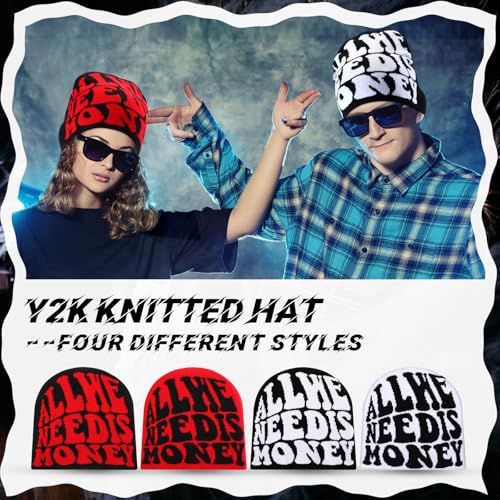 Image of Ramede 4 Pcs Y2k Beanie - Double Sided Graphic Beanies for Men and Women, Acrylic Knitted Y2k Hats Accessories