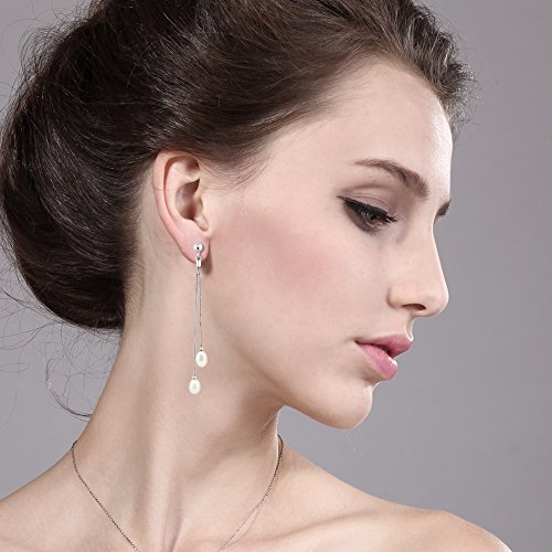 Gem Stone King Cultured Freshwater Pearl Drop Dangle Long Earrings For Women | 925 Sterling Silver | Pearl Size: 7-7.5MM | Length: 3 Inch | Fine Jewelry Gifts for Her Mom Women Wife4